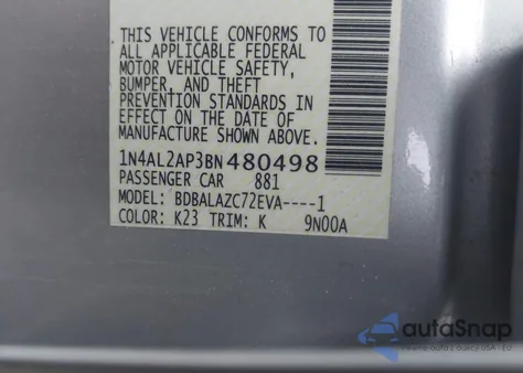 2011 Nissan Altima Base from USA, damaged, VIN 1N4AL2AP3BN480498